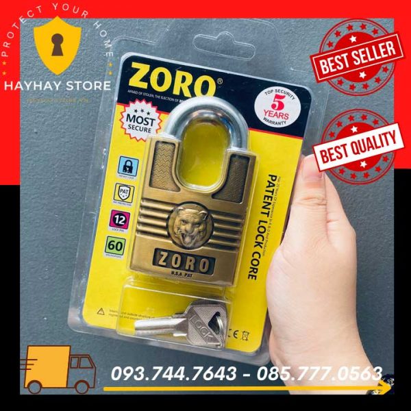 Ổ Khóa Cửa Nhà ZORO Đầu Cọp Chống Cắt 6 Phân