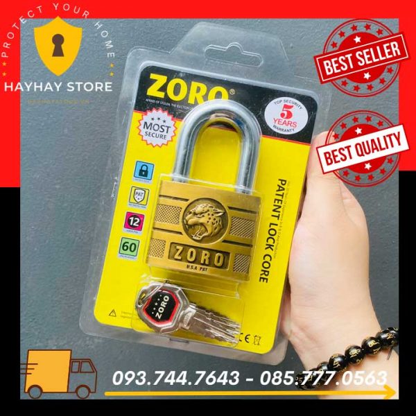 Ổ Khóa Cửa ZORO Đầu Báo 6 Phân