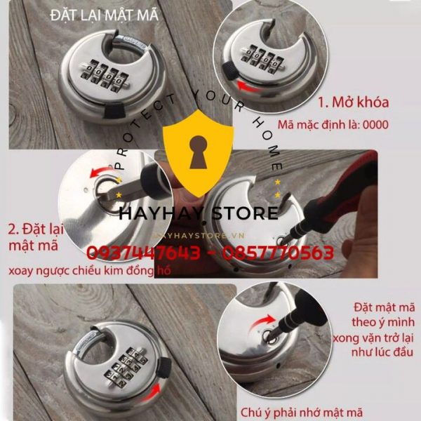 Ổ Khóa Inox Mật Mã Hình Tròn 4 Số Chống Cắt