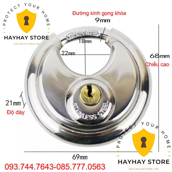 Ổ Khóa Inox Hình Tròn Chống Cưa Chống Cắt